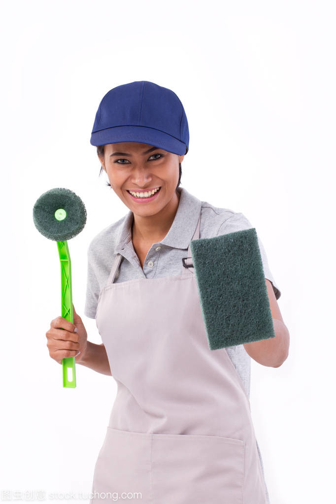 自信、 專業(yè)女清潔工隨時(shí)待命